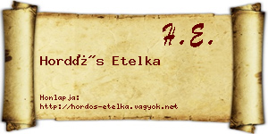 Hordós Etelka névjegykártya